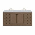 James Martin Vanities Chicago 60in Double Vanity, Whitewashed Walnut w/ 3 CM Carrara Marble Top 305-V60D-WWW-3CAR